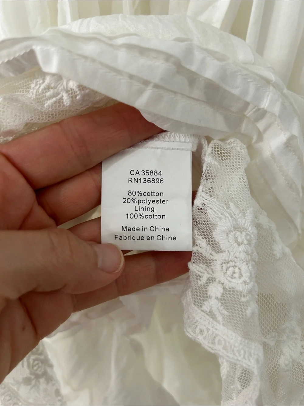 White Lace Bohemian Maxi Dress Tiered Smocked Empire Waist Embroidered Bridal - Picture 11 of 16